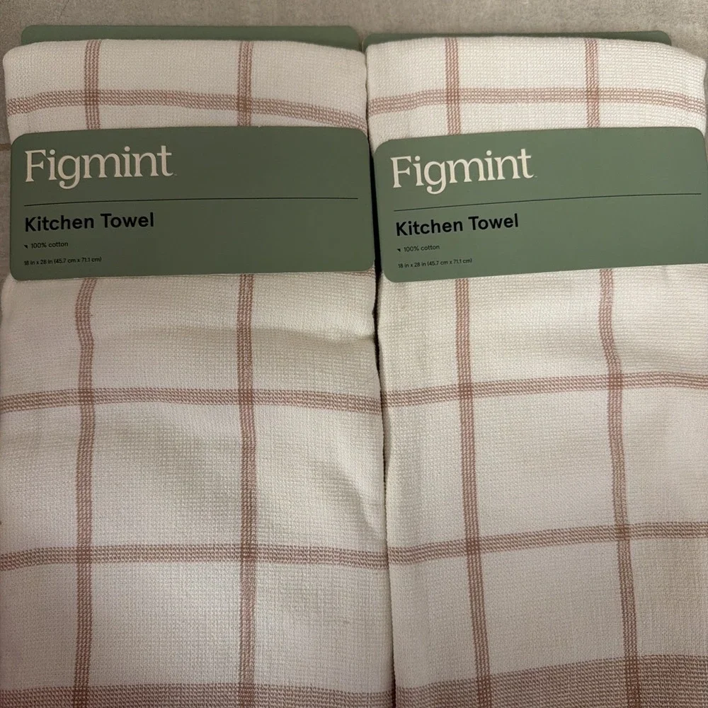 Figmint Kitchen Towel Set Unisex 18x28 Off-White New Plaid Cotton 2-Pack